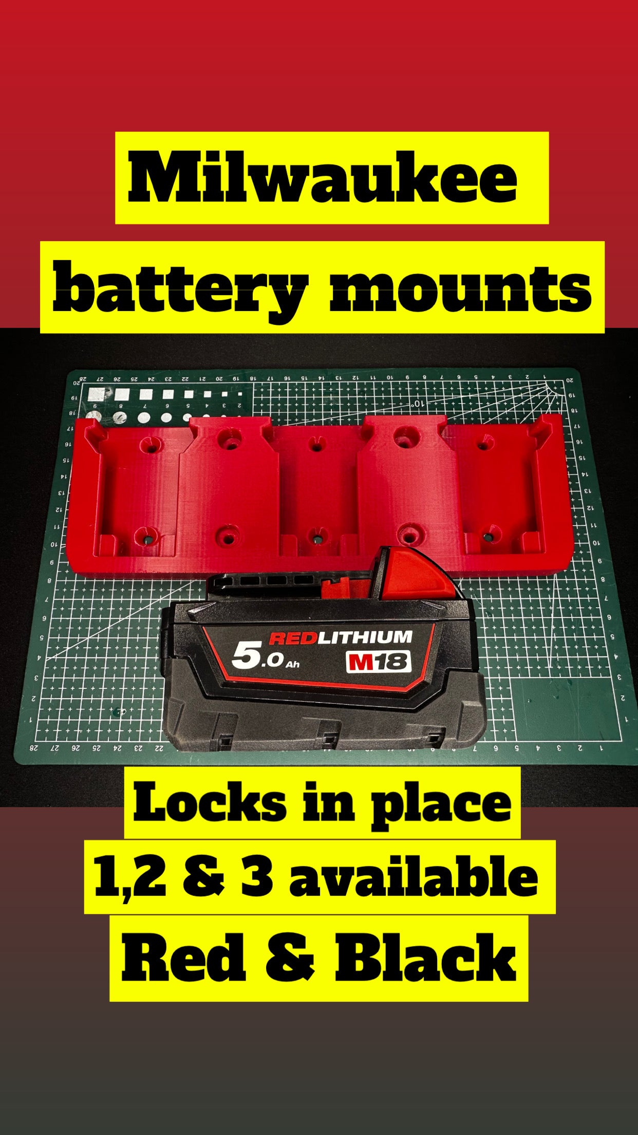 Milwaukee M18 Battery Mounts - Van - Shed - Garage - DIY - Trade - UK Seller - In stock - Fast Shipping